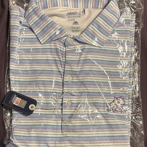 johnnie-O Men's Striped Performance Polo - Light Blue, Lavender, White